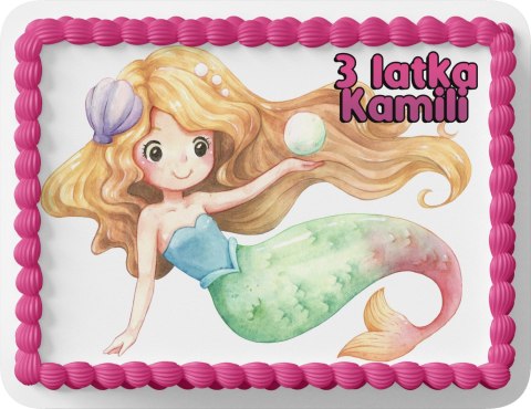 PROSTOKĄTNY OPŁATEK NA TORT A4 20x29CM - SYRENKA WZORY + IMIĘ GRATIS