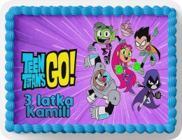 PROSTOKĄTNY OPŁATEK NA TORT A4 20x29CM - TEEN TITANS + IMIĘ GRATIS