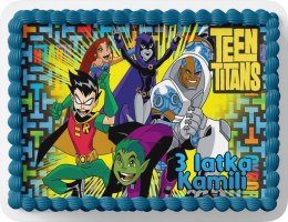 PROSTOKĄTNY OPŁATEK NA TORT A4 20x29CM - TEEN TITANS + IMIĘ GRATIS