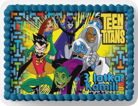 PROSTOKĄTNY OPŁATEK NA TORT A4 20x29CM - TEEN TITANS + IMIĘ GRATIS
