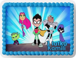 PROSTOKĄTNY OPŁATEK NA TORT A4 20x29CM - TEEN TITANS + IMIĘ GRATIS