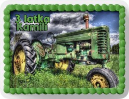 PROSTOKĄTNY OPŁATEK NA TORT A4 20x29CM - TRAKTORY CIĄGNIK + IMIĘ GRATIS