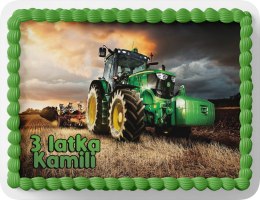 PROSTOKĄTNY OPŁATEK NA TORT A4 20x29CM - TRAKTORY CIĄGNIK + IMIĘ GRATIS