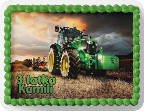 PROSTOKĄTNY OPŁATEK NA TORT A4 20x29CM - TRAKTORY CIĄGNIK + IMIĘ GRATIS