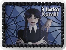 PROSTOKĄTNY OPŁATEK NA TORT A4 20x29CM - WEDNESDAY ADDAMS + IMIĘ GRATIS