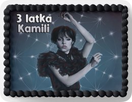 PROSTOKĄTNY OPŁATEK NA TORT A4 20x29CM - WEDNESDAY ADDAMS + IMIĘ GRATIS