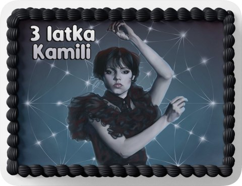 PROSTOKĄTNY OPŁATEK NA TORT A4 20x29CM - WEDNESDAY ADDAMS + IMIĘ GRATIS PROSTOKĄTNY OPŁATEK NA TORT A4 20x29CM - WEDNESDAY ADDAMS + IMIĘ GRATIS