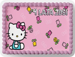 PROSTOKĄTNY OPŁATEK NA TORT A4 20x29CM - HELLO KOTEK KOTKI + IMIĘ GRATIS