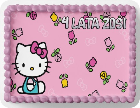PROSTOKĄTNY OPŁATEK NA TORT A4 20x29CM - HELLO KOTEK KOTKI + IMIĘ GRATIS
