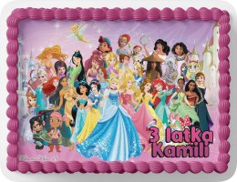 PROSTOKĄTNY OPŁATEK NA TORT A4 20x29CM - KSIĘŻNICZKI DISNEYA + IMIĘ GRATIS