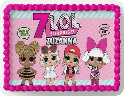 PROSTOKĄTNY OPŁATEK NA TORT A4 20x29CM - LO.L SURPRIS.E LALKA + IMIĘ GRATIS