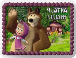 PROSTOKĄTNY OPŁATEK NA TORT A4 20x29CM - MASHA NIEDŹWIEDŹ + IMIĘ GRATIS