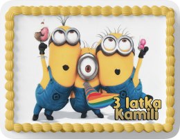 PROSTOKĄTNY OPŁATEK NA TORT A4 20x29CM - MINIONKI BAJKA + IMIĘ GRATIS