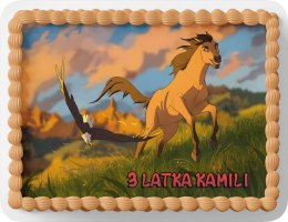 PROSTOKĄTNY OPŁATEK NA TORT A4 20x29CM - MUSTANG KOŃ + IMIĘ GRATIS