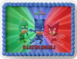 PROSTOKĄTNY OPŁATEK NA TORT A4 20x29CM - PIDŻAMERSI PJMASKS + IMIĘ GRATIS