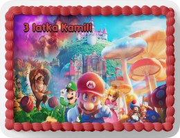 PROSTOKĄTNY OPŁATEK NA TORT A4 20x29CM - SUPER MARIO BROS + IMIĘ GRATIS