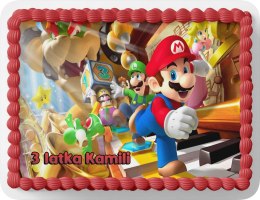 PROSTOKĄTNY OPŁATEK NA TORT A4 20x29CM - SUPER MARIO BROS + IMIĘ GRATIS