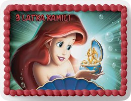 PROSTOKĄTNY OPŁATEK NA TORT A4 20x29CM - SYRENKA ARIELKA + IMIĘ GRATIS