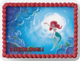 PROSTOKĄTNY OPŁATEK NA TORT A4 20x29CM - SYRENKA ARIELKA + IMIĘ GRATIS