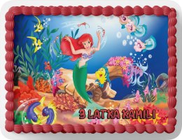 PROSTOKĄTNY OPŁATEK NA TORT A4 20x29CM - SYRENKA ARIELKA + IMIĘ GRATIS