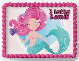 PROSTOKĄTNY OPŁATEK NA TORT A4 20x29CM - SYRENKA WZORY + IMIĘ GRATIS