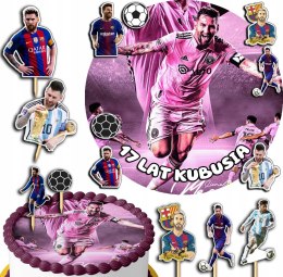 ZESTAW OPŁATEK NA TORT 30CM + TOPPERY PAPIEROWE - MESSI IMIĘ 24CM 26CM