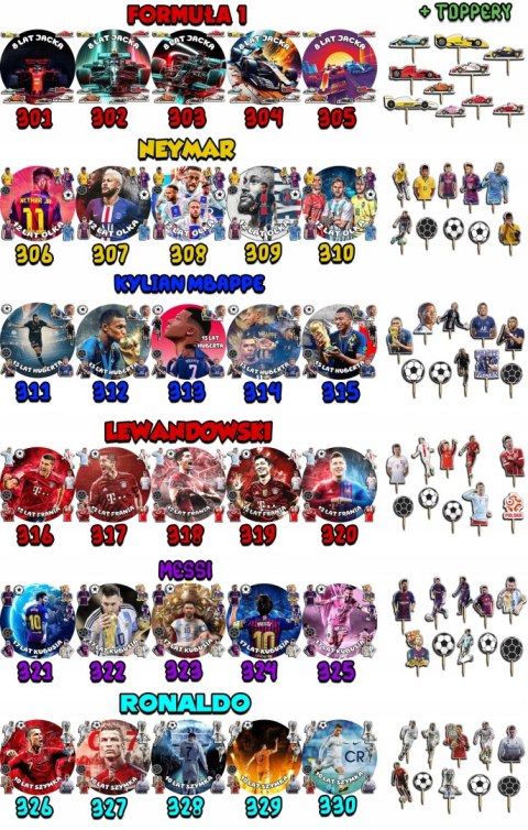 ZESTAW OPŁATEK NA TORT 30CM + TOPPERY PAPIEROWE - MESSI IMIĘ 24CM 26CM ZESTAW OPŁATEK NA TORT 30CM + TOPPERY PAPIEROWE - MESSI IMIĘ 24CM 26CM