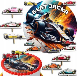 ZESTAW OPŁATEK NA TORT 30CM + TOPPERY PAPIEROWE - FORMUŁA 1 IMIĘ 24CM 26CM