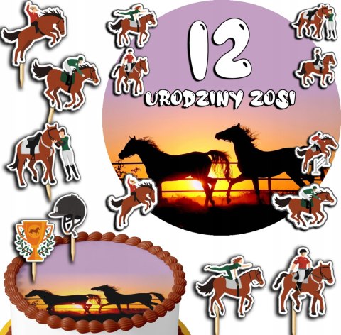 ZESTAW OPŁATEK NA TORT 30CM + TOPPERY PAPIEROWE - KONIE KOŃ HOBBY 24CM 26CM ZESTAW OPŁATEK NA TORT 30CM + TOPPERY PAPIEROWE - KONIE KOŃ HOBBY 24CM 26CM