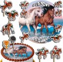 ZESTAW OPŁATEK NA TORT 30CM + TOPPERY PAPIEROWE - KONIE KOŃ HOBBY 24CM 26CM
