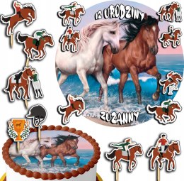 ZESTAW OPŁATEK NA TORT 30CM + TOPPERY PAPIEROWE - KONIE KOŃ HOBBY 24CM 26CM