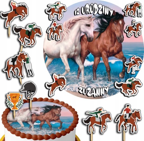 ZESTAW OPŁATEK NA TORT 30CM + TOPPERY PAPIEROWE - KONIE KOŃ HOBBY 24CM 26CM ZESTAW OPŁATEK NA TORT 30CM + TOPPERY PAPIEROWE - KONIE KOŃ HOBBY 24CM 26CM