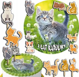 ZESTAW OPŁATEK NA TORT 30CM + TOPPERY PAPIEROWE - KOT KOTEK KOTY 24CM 26CM