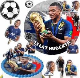 ZESTAW OPŁATEK NA TORT 30CM + TOPPERY PAPIEROWE - MBAPPE IMIĘ 24CM 26CM