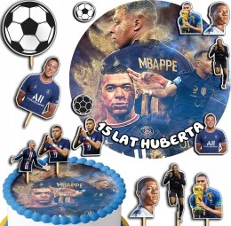 ZESTAW OPŁATEK NA TORT 30CM + TOPPERY PAPIEROWE - MBAPPE IMIĘ 24CM 26CM
