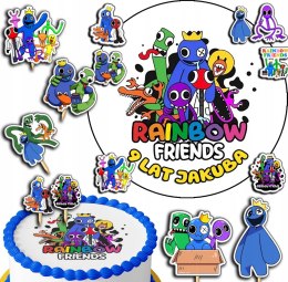 ZESTAW OPŁATEK NA TORT 30CM + TOPPERY PAPIEROWE - RAINBOW FRIENDS 24CM 26