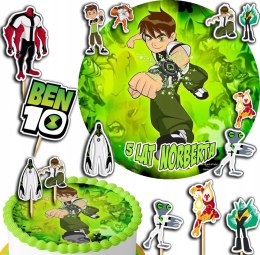 ZESTAW OPŁATEK NA TORT 30CM + TOPPERY PAPIEROWE - BEN10 TEN IMIĘ 24CM 26CM