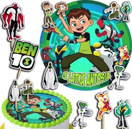 ZESTAW OPŁATEK NA TORT 30CM + TOPPERY PAPIEROWE - BEN10 TEN IMIĘ 24CM 26CM