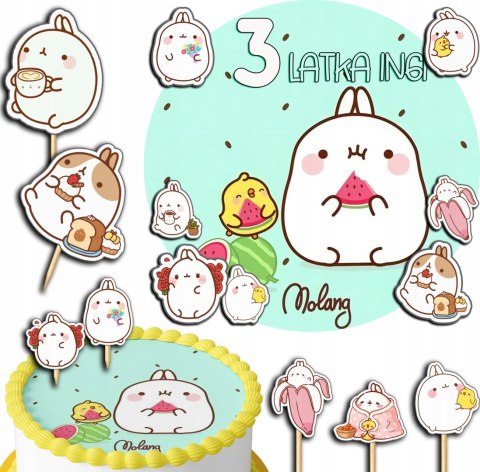 ZESTAW OPŁATEK NA TORT 20CM + TOPPERY PAPIEROWE - MOLANG + IMIĘ 15CM 18CM