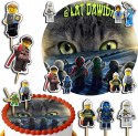 ZESTAW OPŁATEK NA TORT 20CM + TOPPERY PAPIEROWE - NINJAGO + IMIĘ 15CM 18