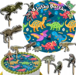 ZESTAW OPŁATEK NA TORT 30CM + TOPPERY PAPIEROWE - DINOZAURY 24CM 26CM