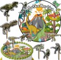 ZESTAW OPŁATEK NA TORT 30CM + TOPPERY PAPIEROWE - DINOZAURY 24CM 26CM