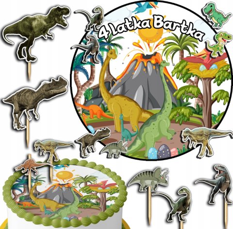 ZESTAW OPŁATEK NA TORT 30CM + TOPPERY PAPIEROWE - DINOZAURY 24CM 26CM ZESTAW OPŁATEK NA TORT 30CM + TOPPERY PAPIEROWE - DINOZAURY 24CM 26CM