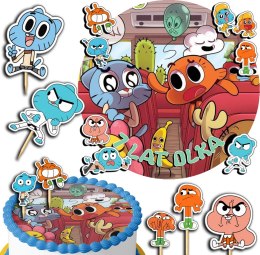 ZESTAW OPŁATEK NA TORT 30CM + TOPPERY PAPIEROWE - GUMBALL + IMIĘ 24CM 26CM