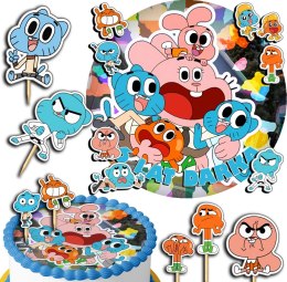 ZESTAW OPŁATEK NA TORT 30CM + TOPPERY PAPIEROWE - GUMBALL + IMIĘ 24CM 26CM