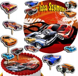 ZESTAW OPŁATEK NA TORT 30CM + TOPPERY PAPIEROWE - HOT WHEELS 24CM 26CM