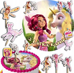 ZESTAW OPŁATEK NA TORT 30CM + TOPPERY PAPIEROWE - MIA I JA + IMIĘ 24CM 26CM