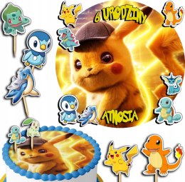 ZESTAW OPŁATEK NA TORT 30CM + TOPPERY PAPIEROWE - POKEMON + IMIĘ 24CM 26CM