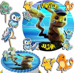 ZESTAW OPŁATEK NA TORT 30CM + TOPPERY PAPIEROWE - POKEMON + IMIĘ 24CM 26CM
