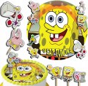 ZESTAW OPŁATEK NA TORT 30CM + TOPPERY PAPIEROWE - SPONGEBOB + IMIĘ 24CM 26